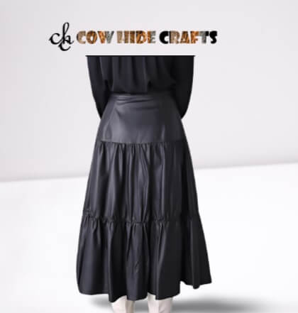 Tiered sheepskin leather skirt with structured waistline detail