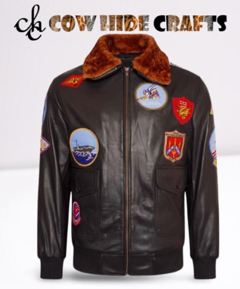 Top Gun inspired sheepskin jacket with fur collar