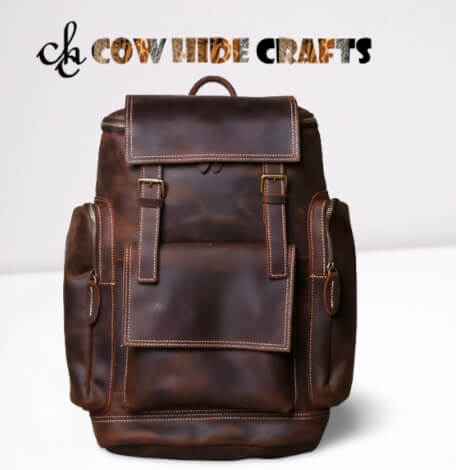 brown leather travel backpack spacious design