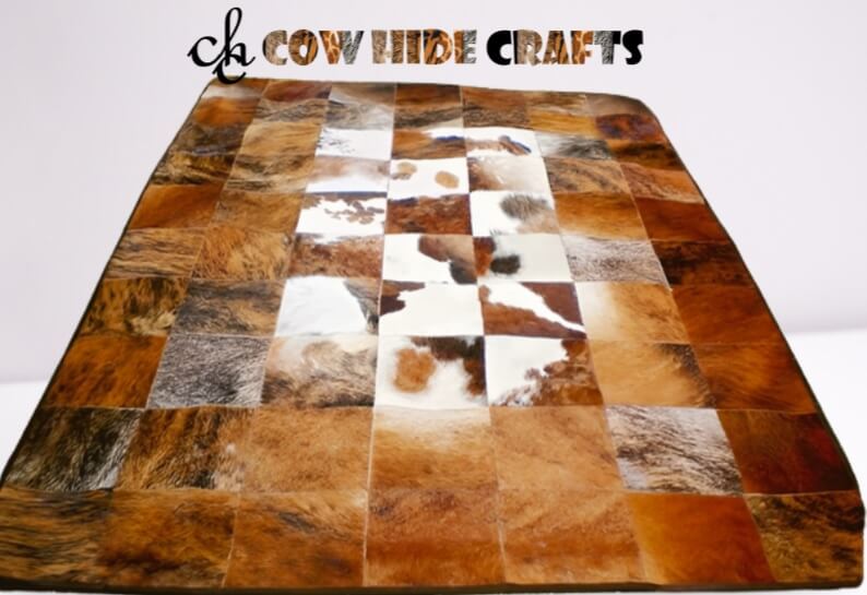 Tricolor cowhide farmhouse rug lounge decor