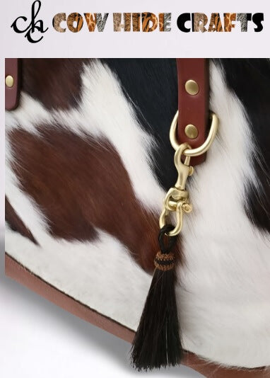 Tricolor cowhide tote retro leather handles