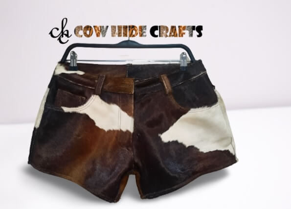 Tricolor hair-on cowhide shorts front view women
