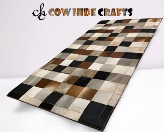 Tricolor patchwork cowhide rug mix shade