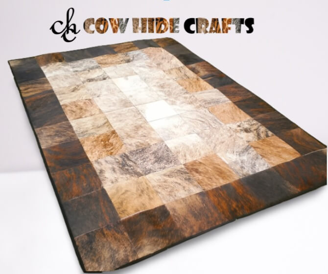Two tone cowhide patchwork rug mix shade