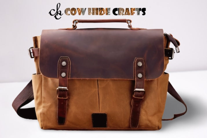 Two tone leather messenger bag nubuck finish