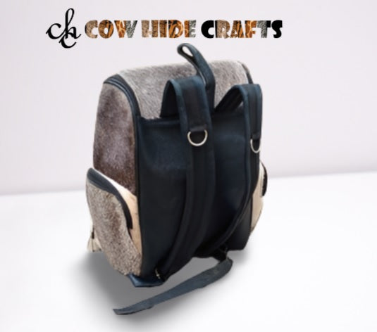 Natural grey cowhide hiking backpack