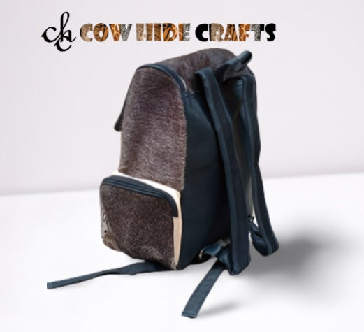 Black leather with cowhide combination everyday carry rucksack