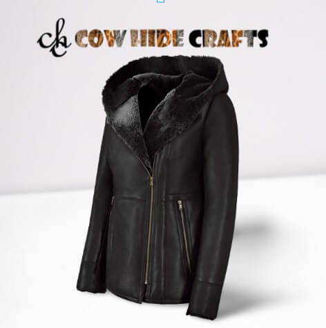Women's faux fur trim leather jacket styled for winter
