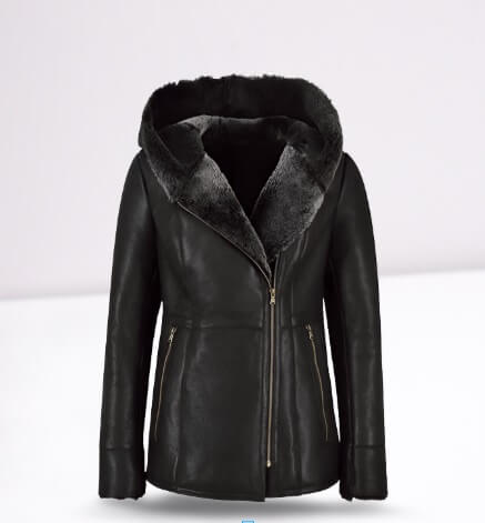 Unisex faux fur trim leather jacket hip length