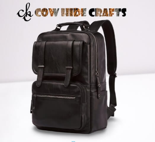 Unisex leather daypack black premium