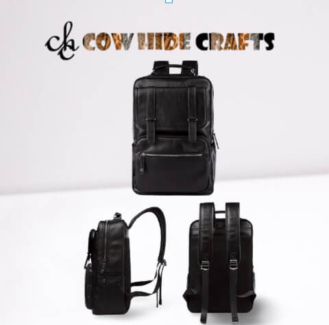 Unisex leather daypack top handle straps