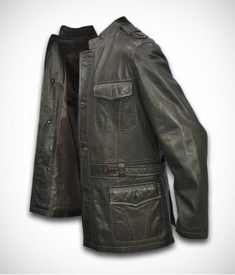 Women's hip length leather jacket styled for casual everyday wear