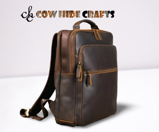 vintage brown leather backpack structured design