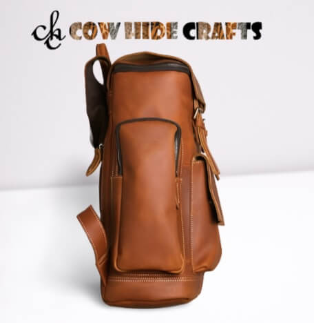 vintage leather backpack with flap closure