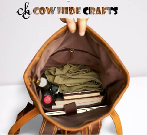 Vintage leather backpack laptop sleeve inside