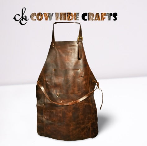 Brown vintage leather apron full body pinafore