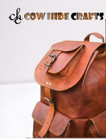 Vintage leather rucksack outside pockets