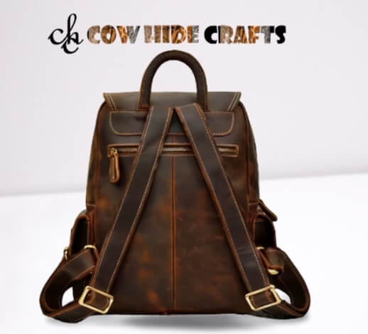 Vintage leather rucksack top handle straps