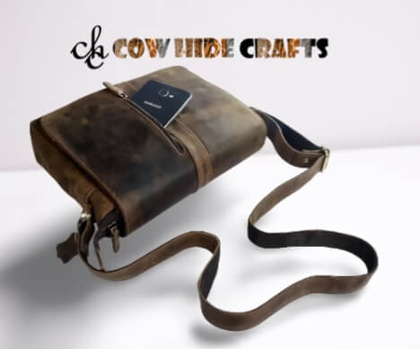 Vintage leather satchel flap closure
