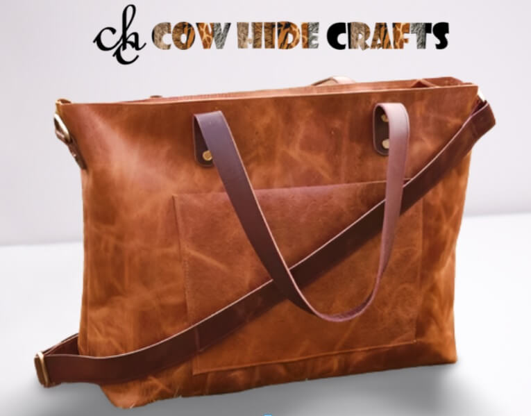 Vintage leather tote bag brown tan glossy