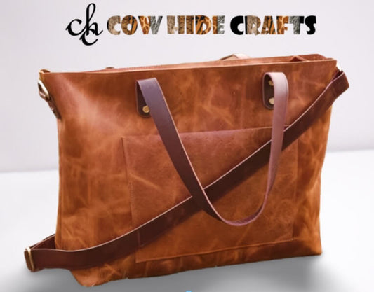 Vintage leather tote bag brown tan glossy