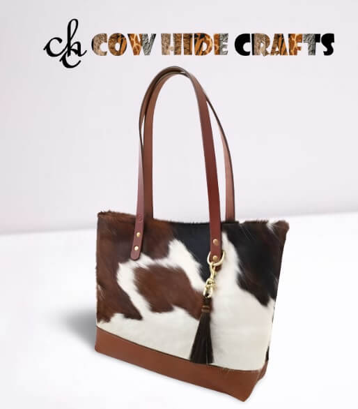 Vintage style cowhide tote bag tricolor