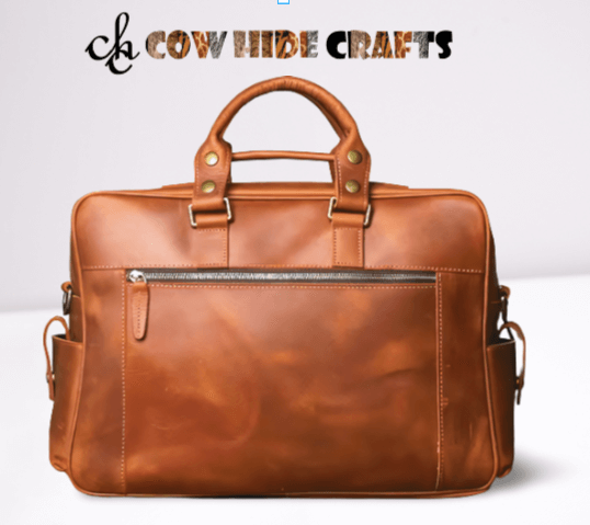 Waxed briefcase bag backside zipper pocket