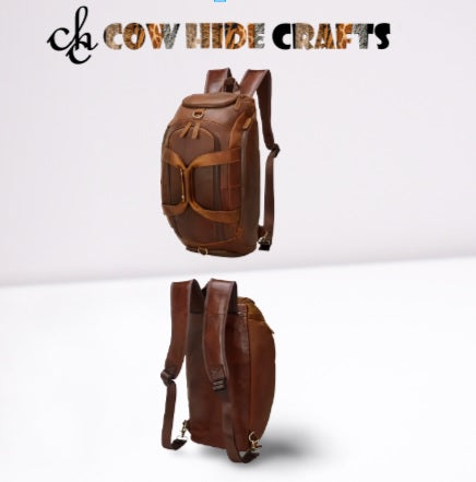 Waxed leather travel bag with shoe pocket