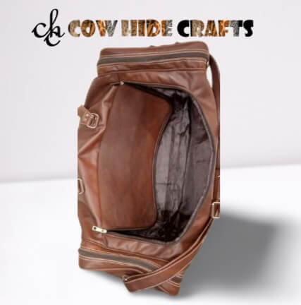 Weekend holdall large wide opening top front leather carryall 