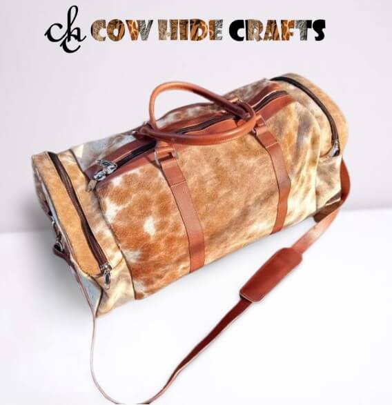 Cowhide duffle with side pockets