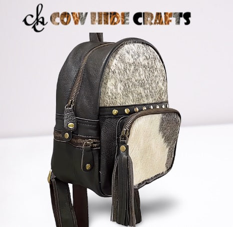 Western style compact cowhide backpack for girls