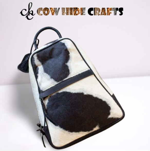 Western Cowhide Leather Backpack Black White Hair On Hide