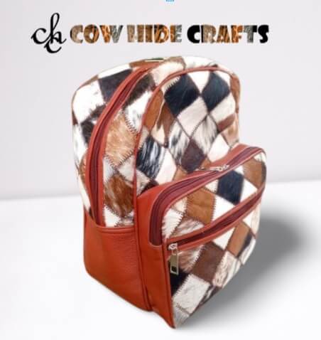 Western cowhide patchwork backpack tan leather