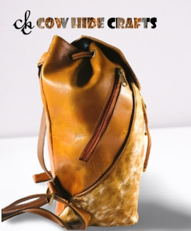 Western style cowhide leather travel backpack