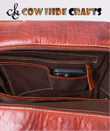 Western ranch style leather rucksack for travel