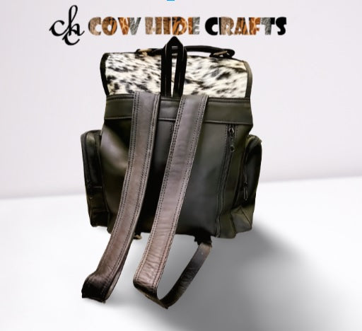 Drawstring flap cowhide travel rucksack