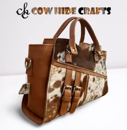 Western style ladies cowhide handbag tan white