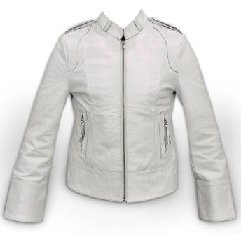 Women's white sheepskin bomber leather jacket