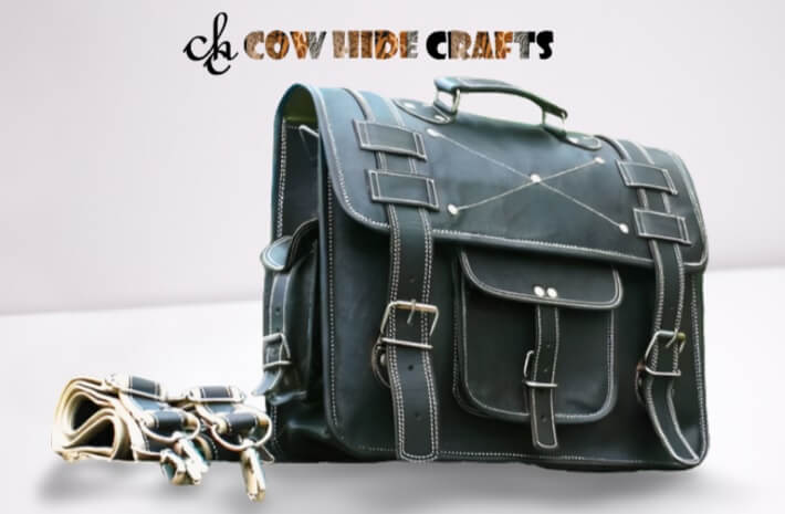 Wide body leather messenger backpack