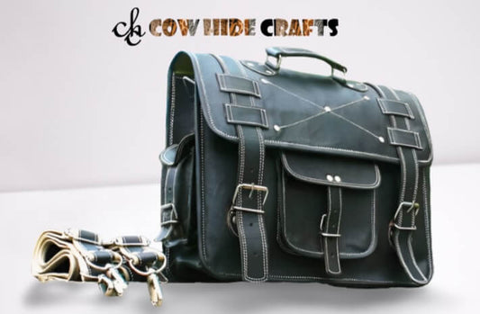 Wide body leather messenger backpack