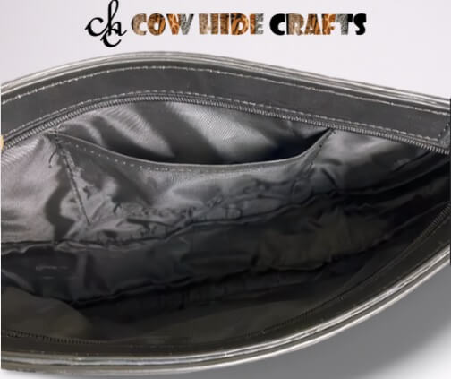 Women cowhide partywear bag lined interior pockets