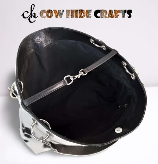 Women cowhide shoulder bag open top belt lock eyelet