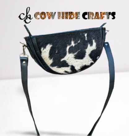 Women partywear cowhide handbag half moon shape