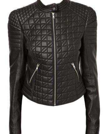 Women's black quilted leather bomber jacket