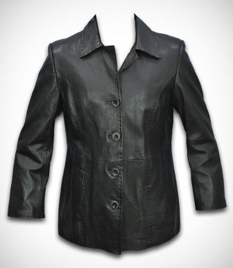Women's leather blazer jacket button closure