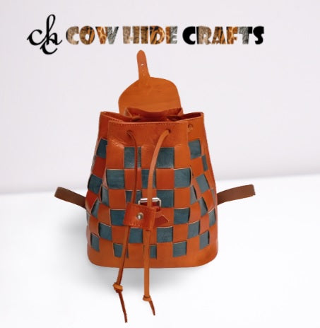 woven leather rucksack compact design