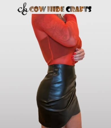 Women's high waisted wrap style leather skirt for brunch