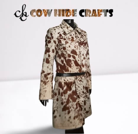 Zip jacket and button skirt detail on tan cowhide matching set