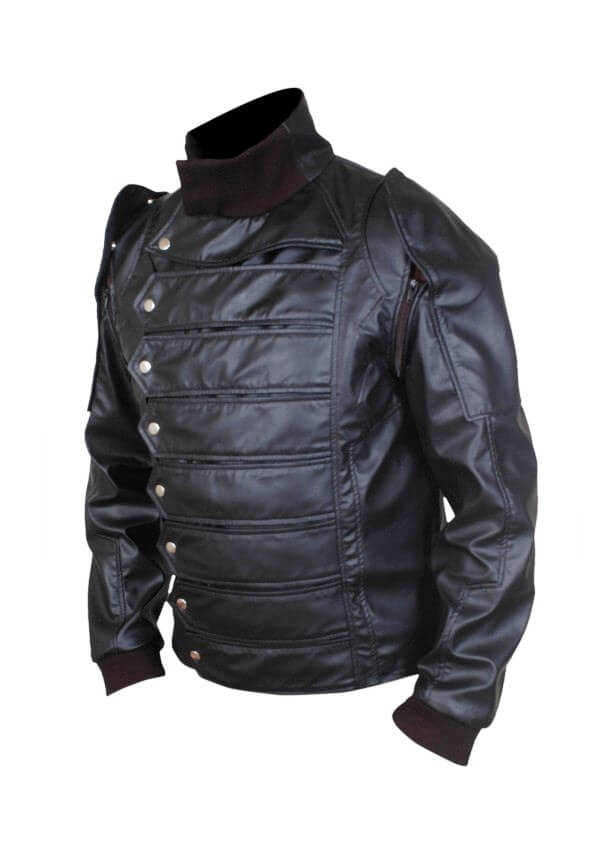 Zipper and patch closure detail on warrior inspired leather jacket