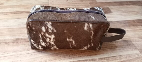 Leather makeup pouch bag.